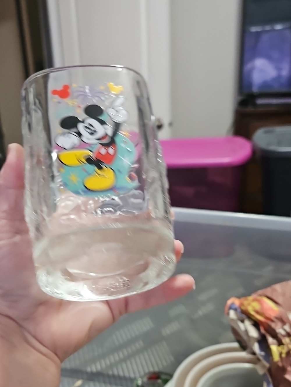 Disney Mickey Mouse Clear Glass Tumbler with Multicolor Character Art